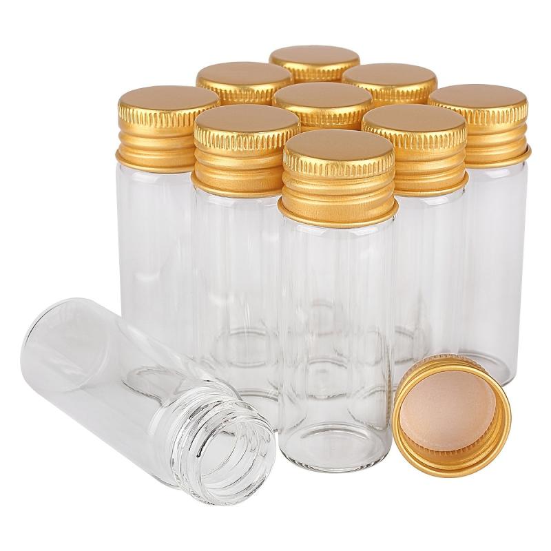 10pcs Glass Bottles With Golden Aluminium Lids Small Mini Glass Jars