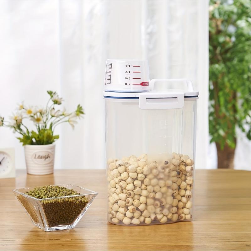 2.5L Rice Bucket with Measuring Cup Large Capacity Storage Container