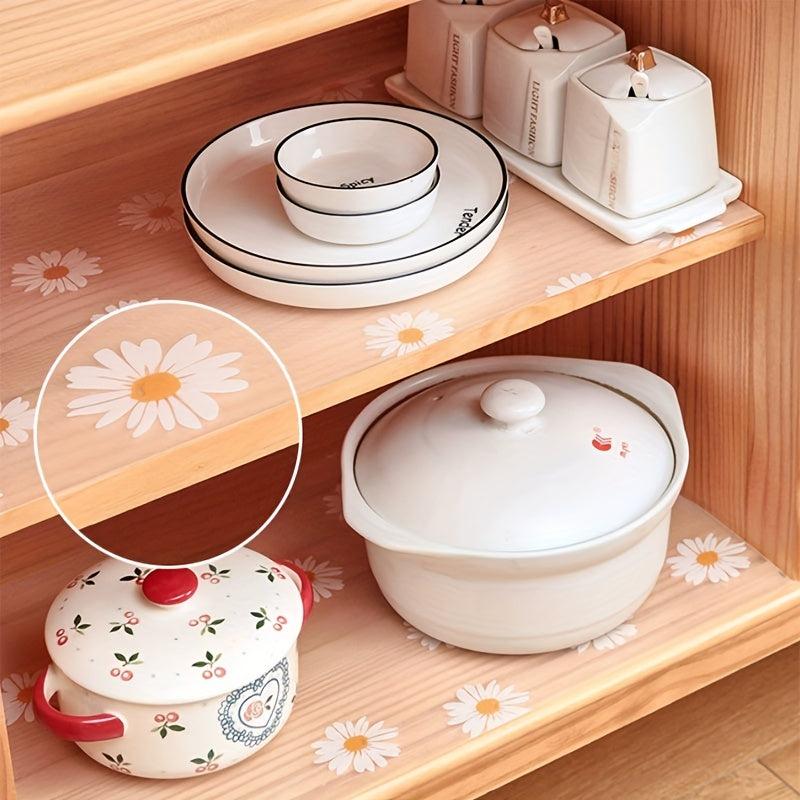 Daisy Printed Clear Shelf Liners Waterproof Refrigerator Mat
