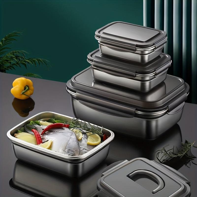 304 Stainless Steel Food Storage Box with Tote Lid