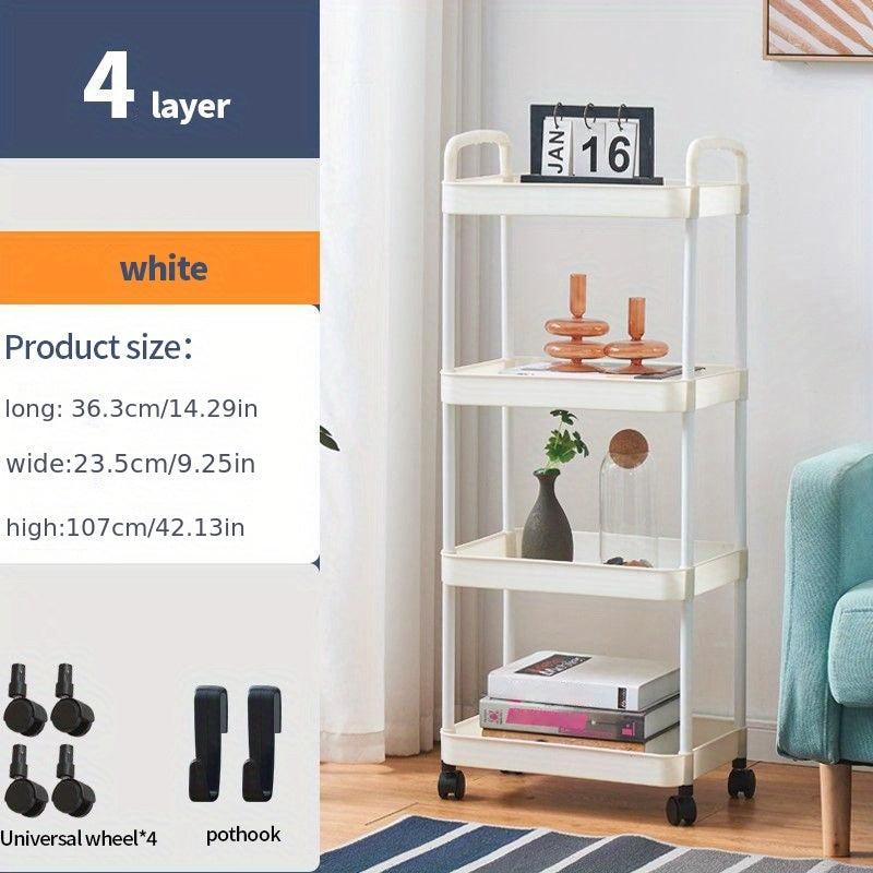 Multifunctional Kitchen Cart with Caster Wheels 4 Layer Utensil Rack