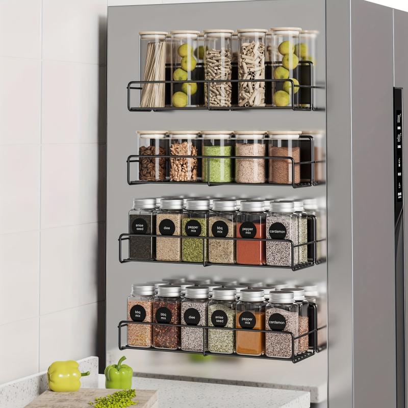 4pcs Refrigerator Side Rack Seasoning Bottle Spice Racks Wall Mount Metal