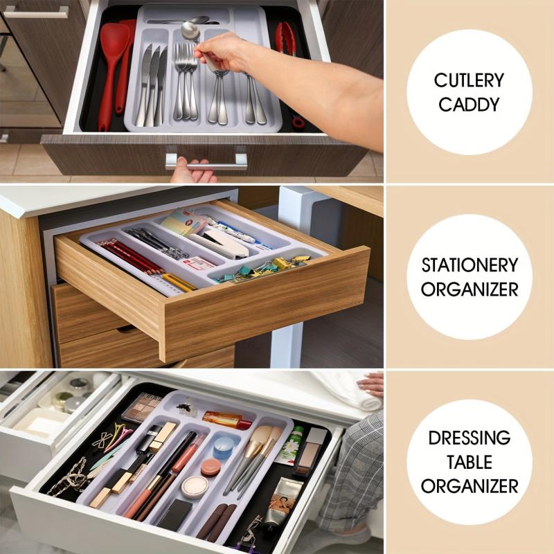 Expandable Drawer Flatware Organizer Double Layer Storage Box