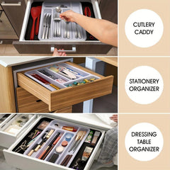 Expandable Drawer Flatware Organizer Double Layer Storage Box