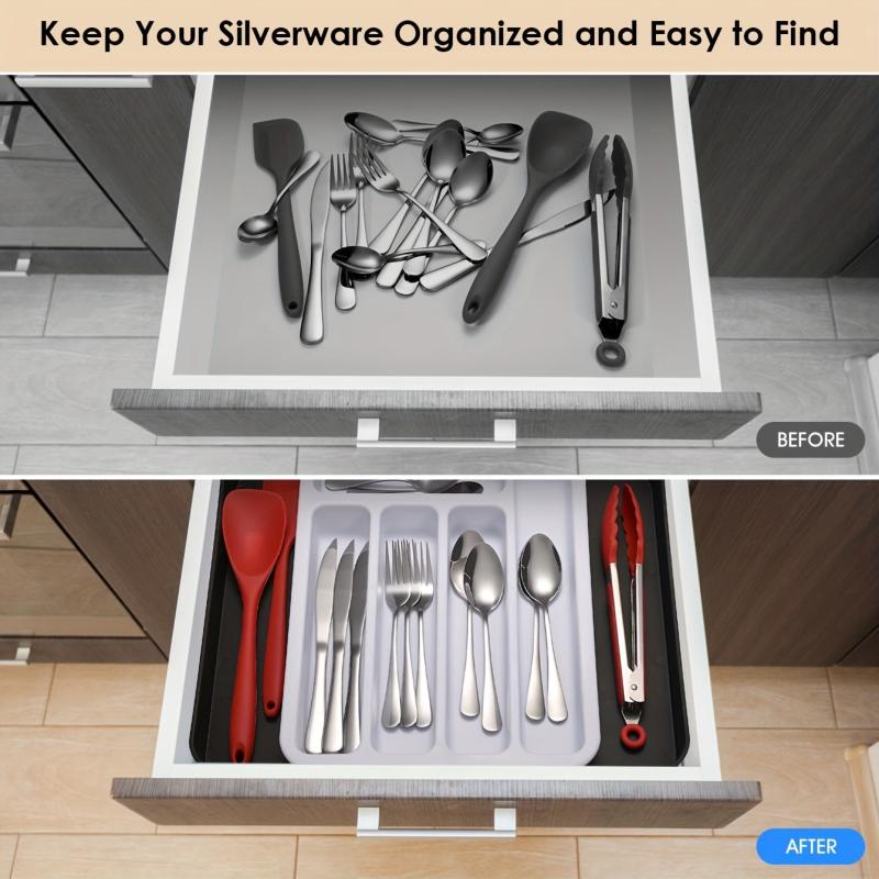 Expandable Drawer Flatware Organizer Double Layer Storage Box