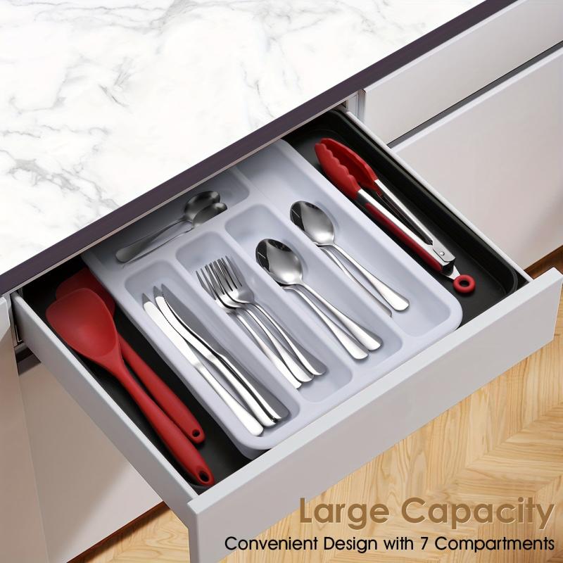 Expandable Drawer Flatware Organizer Double Layer Storage Box