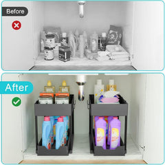 2 Tier Sliding Cabinet Basket Organizer for Bathroom Storage