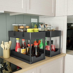 2 Tier Sliding Cabinet Basket Organizer for Bathroom Storage