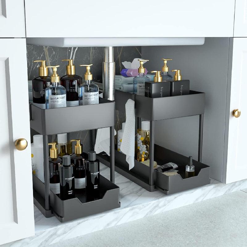 2 Tier Sliding Cabinet Basket Organizer for Bathroom Storage