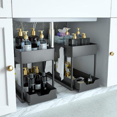 2 Tier Sliding Cabinet Basket Organizer for Bathroom Storage