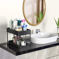 2 Tier Sliding Cabinet Basket Organizer for Bathroom Storage