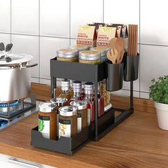 2 Tier Sliding Cabinet Basket Organizer for Bathroom Storage