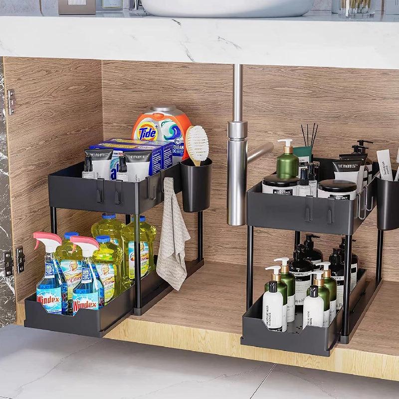 2 Tier Sliding Cabinet Basket Organizer for Bathroom Storage