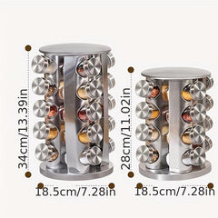 Revolving Spice Rack Organizer with 12 Glass Jars - Stainless Steel Finish