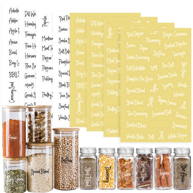 278pcs Transparent Kitchen Pantry Labels Preprinted Spice Labels For Jars