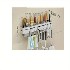 1pc Stainless Steel Rack for Kitchen Storage, Wall-mounted Hook Shelf