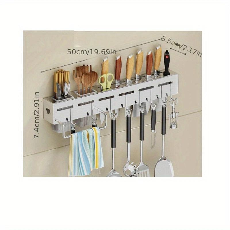 1pc Stainless Steel Rack for Kitchen Storage, Wall-mounted Hook Shelf