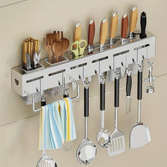 1pc Stainless Steel Rack for Kitchen Storage, Wall-mounted Hook Shelf