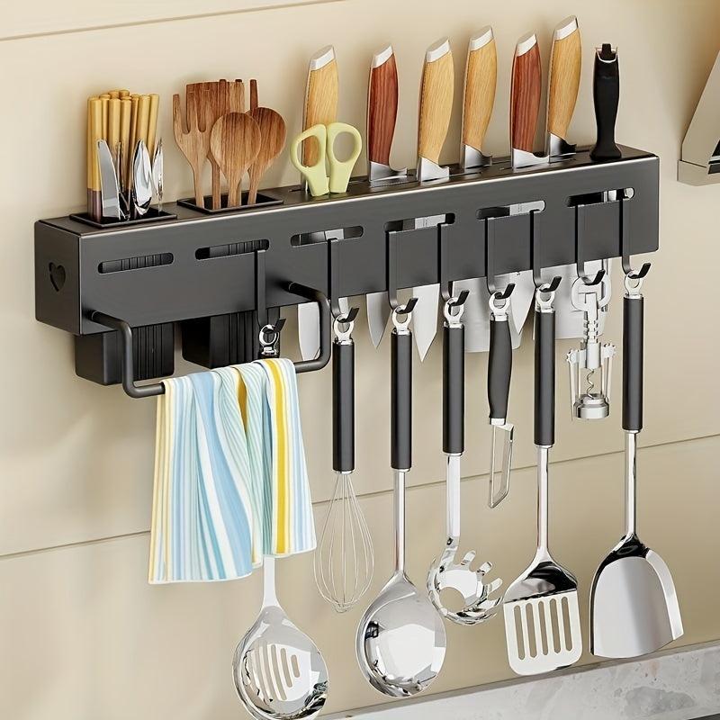 1pc Stainless Steel Rack for Kitchen Storage, Wall-mounted Hook Shelf