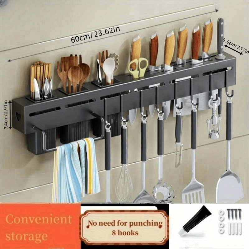 1pc Stainless Steel Rack for Kitchen Storage, Wall-mounted Hook Shelf