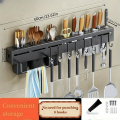 1pc Stainless Steel Rack for Kitchen Storage, Wall-mounted Hook Shelf
