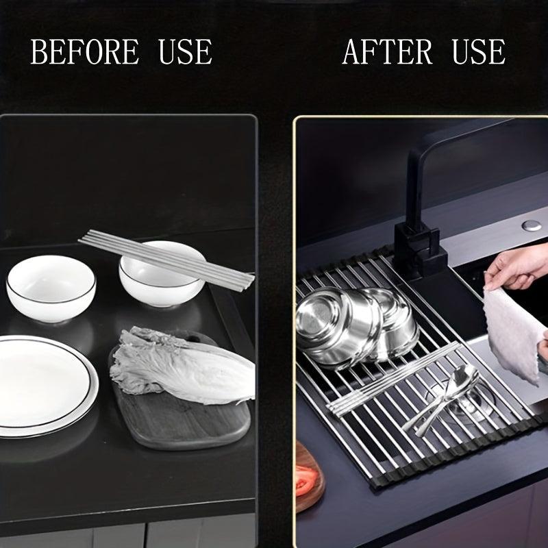 Stainless Steel Foldable Bowl Rack Drain Basket