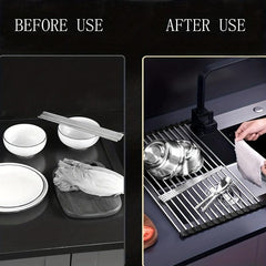 Stainless Steel Foldable Bowl Rack Drain Basket