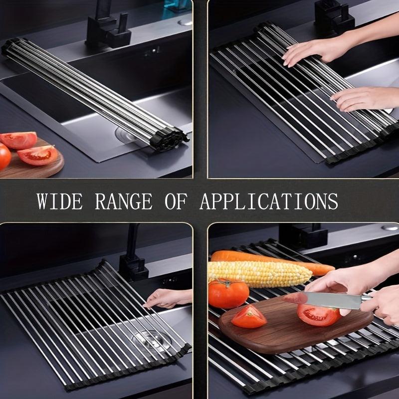 Stainless Steel Foldable Bowl Rack Drain Basket
