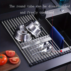 Stainless Steel Foldable Bowl Rack Drain Basket