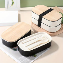 Leakproof 2-Layer Bento Box with Spoon & Fork - Microwavable & Dishwasher Safe