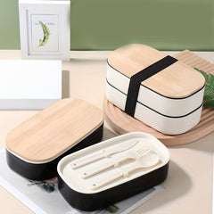 Leakproof 2-Layer Bento Box with Spoon & Fork - Microwavable & Dishwasher Safe