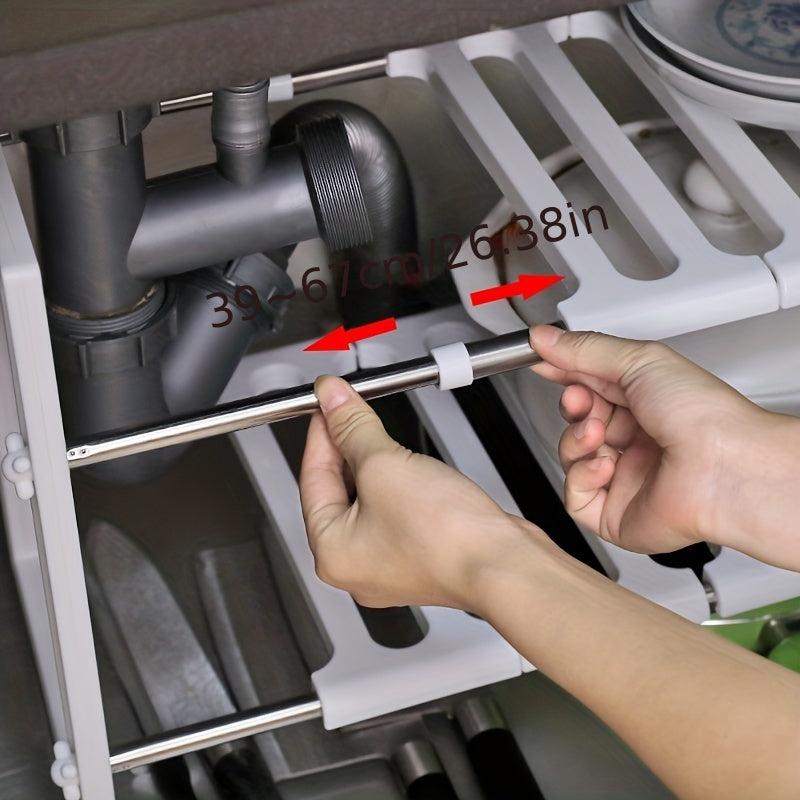 Stainless Steel Retractable Sink Shelf Double Decker Cabinet for Dish Storage