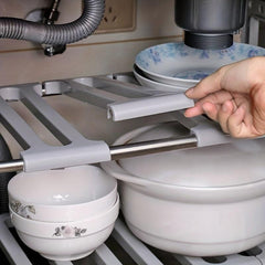 Stainless Steel Retractable Sink Shelf Double Decker Cabinet for Dish Storage