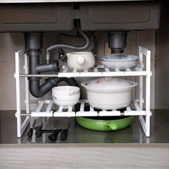 Stainless Steel Retractable Sink Shelf Double Decker Cabinet for Dish Storage