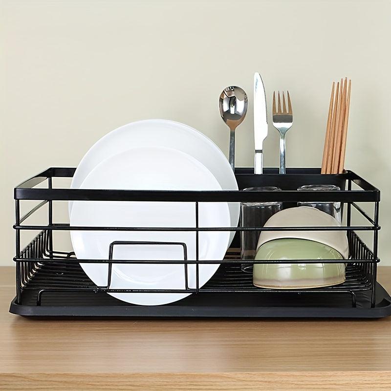 Dish Drying Rack with Cutlery Holder & Drainboard for Countertop Storage