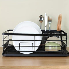 Dish Drying Rack with Cutlery Holder & Drainboard for Countertop Storage