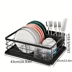 Dish Drying Rack with Cutlery Holder & Drainboard for Countertop Storage