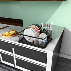 Dish Drying Rack with Cutlery Holder & Drainboard for Countertop Storage