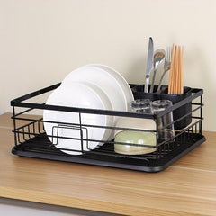 Dish Drying Rack with Cutlery Holder & Drainboard for Countertop Storage