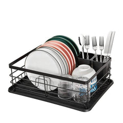 Dish Drying Rack with Cutlery Holder & Drainboard for Countertop Storage
