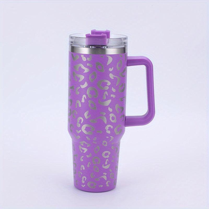 40oz Holographic Leopard Tumbler Insulated Cup with Handle & Straw