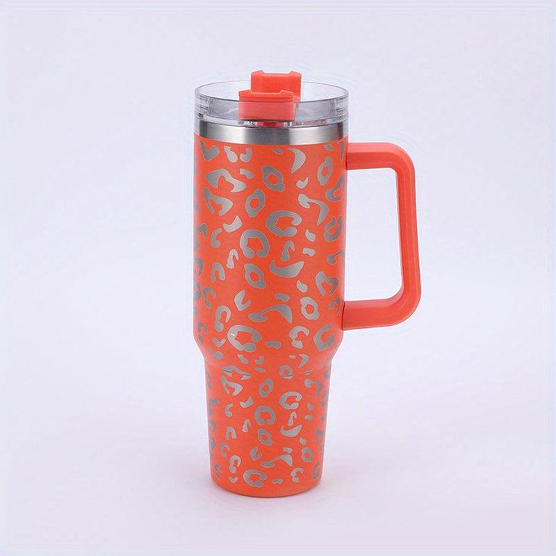 40oz Holographic Leopard Tumbler Insulated Cup with Handle & Straw