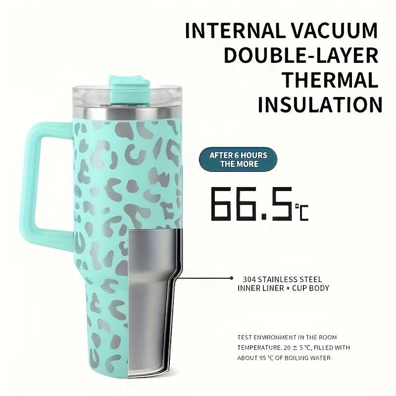 40oz Holographic Leopard Tumbler Insulated Cup with Handle & Straw