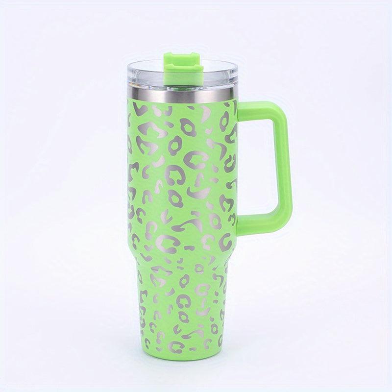 40oz Holographic Leopard Tumbler Insulated Cup with Handle & Straw