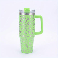 40oz Holographic Leopard Tumbler Insulated Cup with Handle & Straw