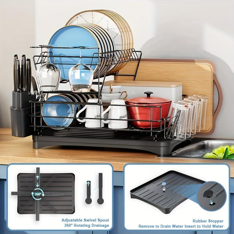 Large Dish Drying Rack with Drainboard and Utensil Holder