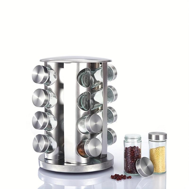 Stainless Steel Rotating Spice Rack for Countertop 16 Jars