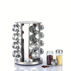 Stainless Steel Rotating Spice Rack for Countertop 16 Jars