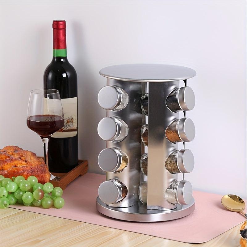 Stainless Steel Rotating Spice Rack for Countertop 16 Jars
