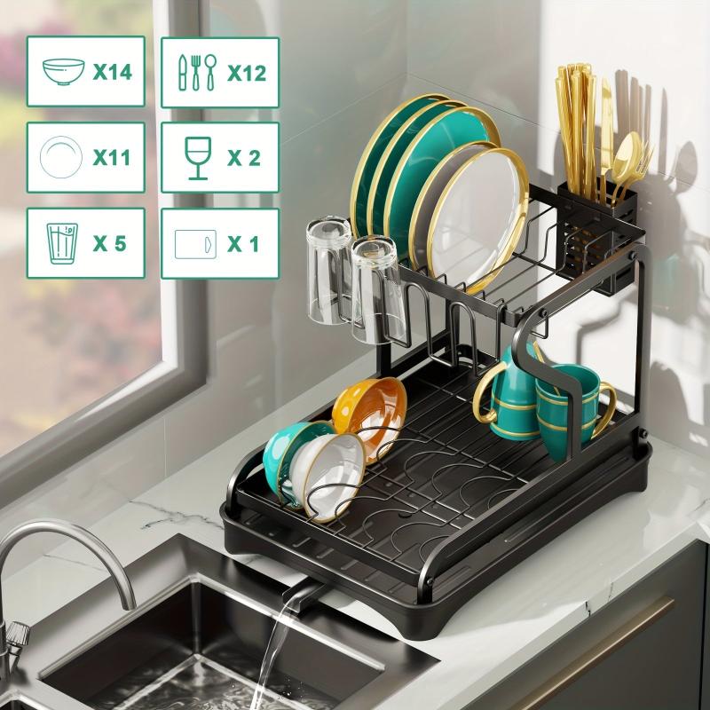 2-Tier Dish Rack with Drainboard - Drying Rack for Dishes